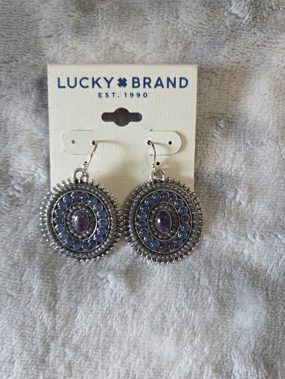Lucky Brand Silver-Tone Oval Drop Earrings with Blue and Purple Stones